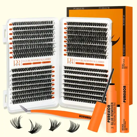 PURELEOR Wispy Natural Lash Cluster Book - D-Curl DIY Extensions, Beginner Friendly Anime Dramatic Lashes, 10-16mm Mixed Sizes, Mom Birthday Beauty Gift, Beginner Friendly Eyelashes, for Halloween &Christmas