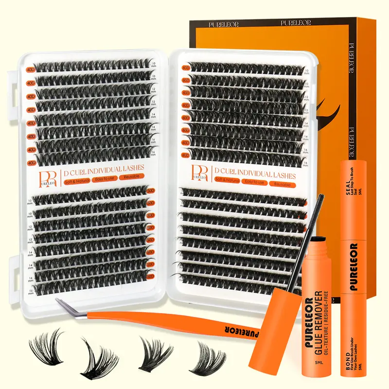 PURELEOR Wispy Natural Lash Cluster Book - D-Curl DIY Extensions, Beginner Friendly Anime Dramatic Lashes, 10-16mm Mixed Sizes, Mom Birthday Beauty Gift, Beginner Friendly Eyelashes, for Halloween &Christmas