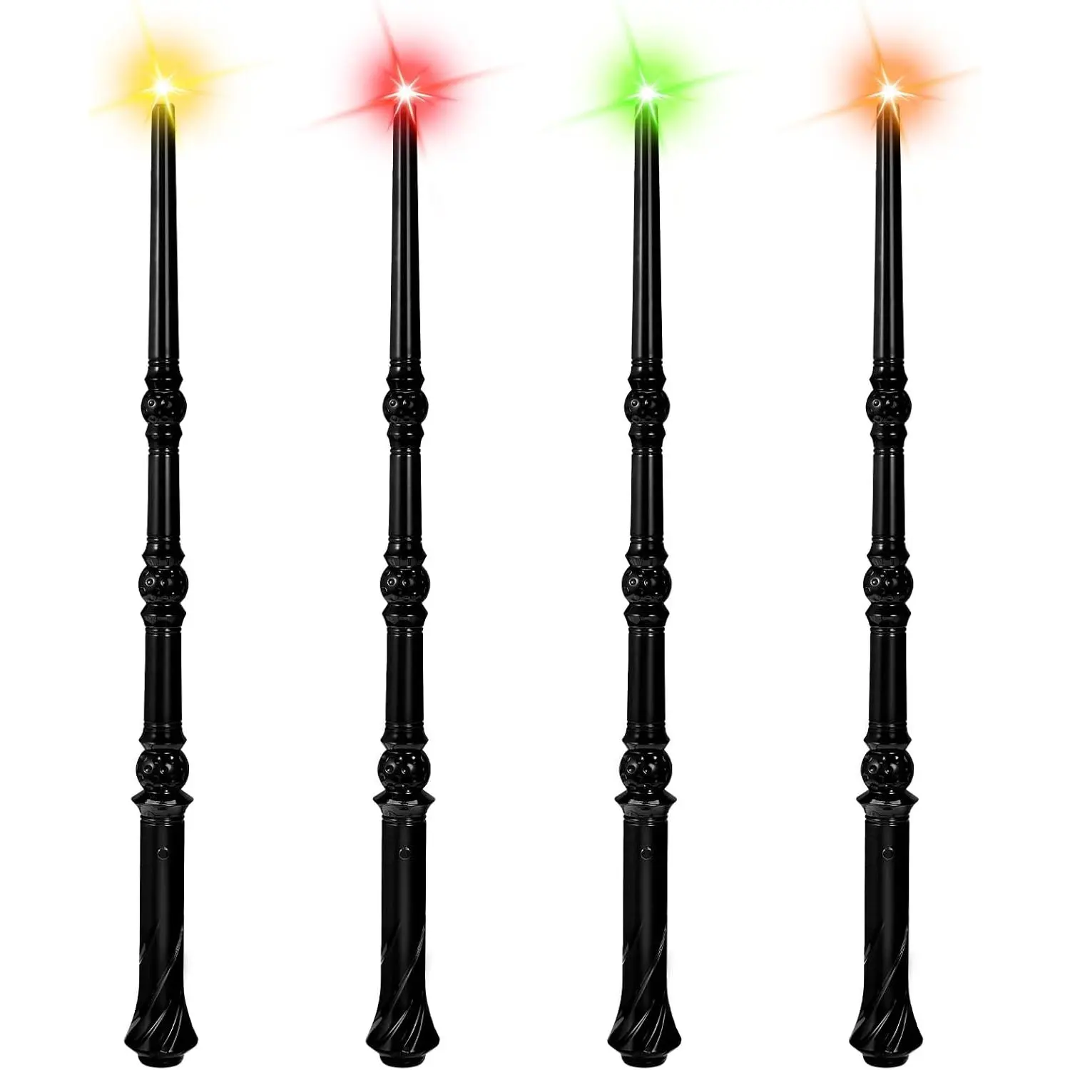 4PCS Unisex Light Up Magic Wands for Kids - Wizard Witch Toy Wands with 4 Color Lights, Sounds - Black Cosplay Birthday Party Favors