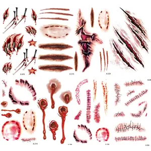 Realistic Halloween Scar Tattoos, Waterproof Self-Adhesive Fake Blood Wound Stickers, Horror Role Play Party Decorations