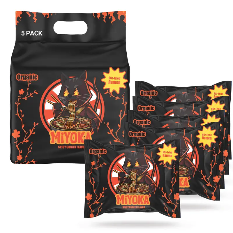 Miyoka Organic Stir-Fried Ramen Spicy Chicken Flavor 5 Pack Bio-Free Ramen Non-GMO Certified
