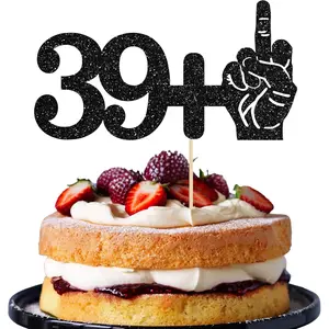 1Pc 39+1 Black Glitter Cake Topper 40th Birthday Party Cake Decorations for Funny Forty Years Old Birthday Party Supplies