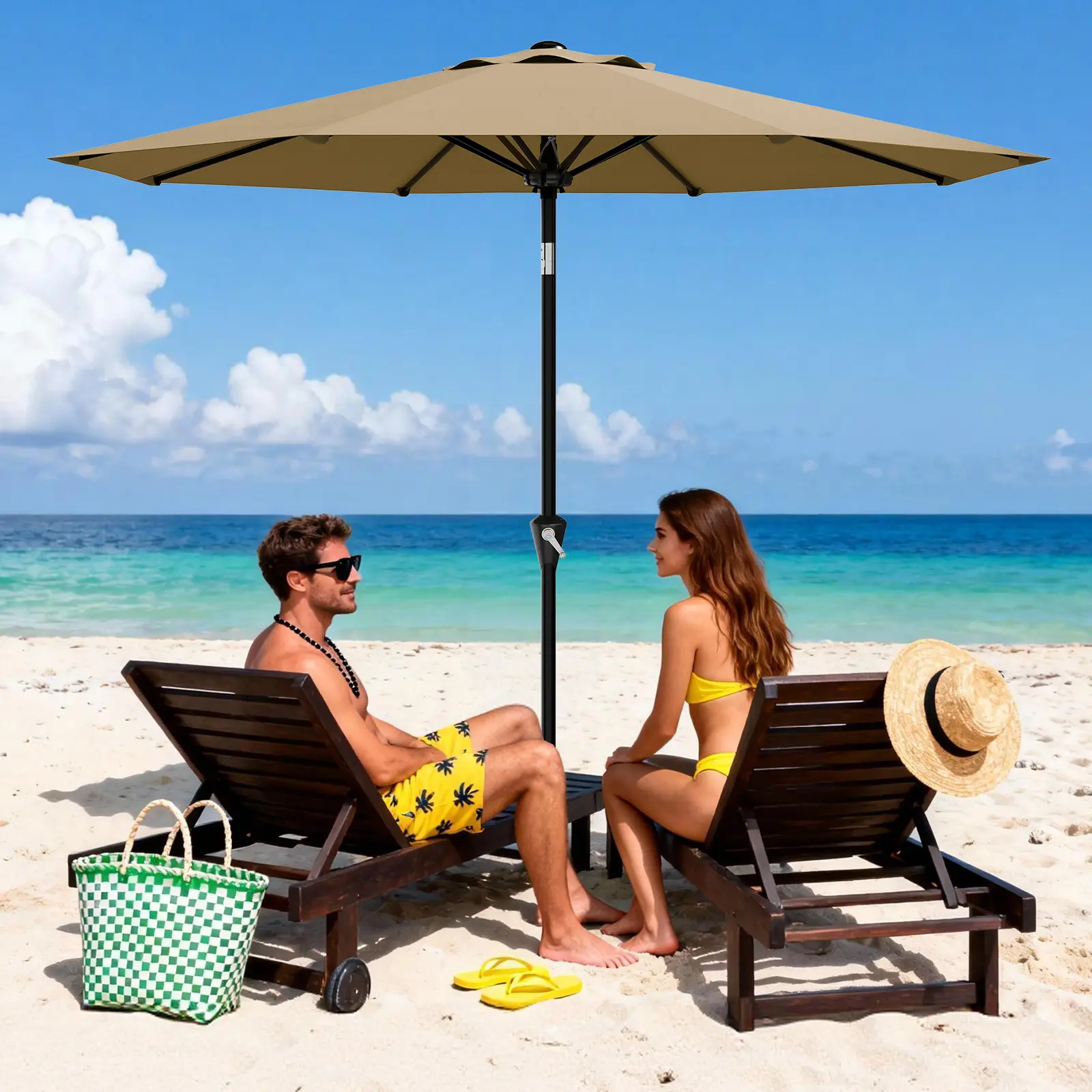 2.7M Sturdy Iron Patio Umbrella with UV 50+ Sun Protection, 8 Steel Ribs, Easy Crank-Tilt & Double Vent, Adjustable Large Outdoor Sun Shade for Decks, Balcony, Backyard, Gardens