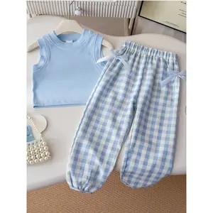 (New)Girls Summer Solid Color Ribbed Ves