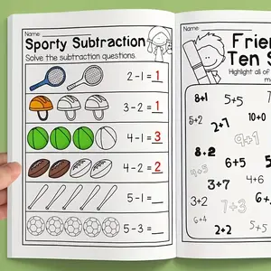 32 Page Interactive Math Learning Workbook, Addition and Subtraction Practice, Crossword Puzzle, Rich Math Activities, Learning Materials, Back-To-School Gift