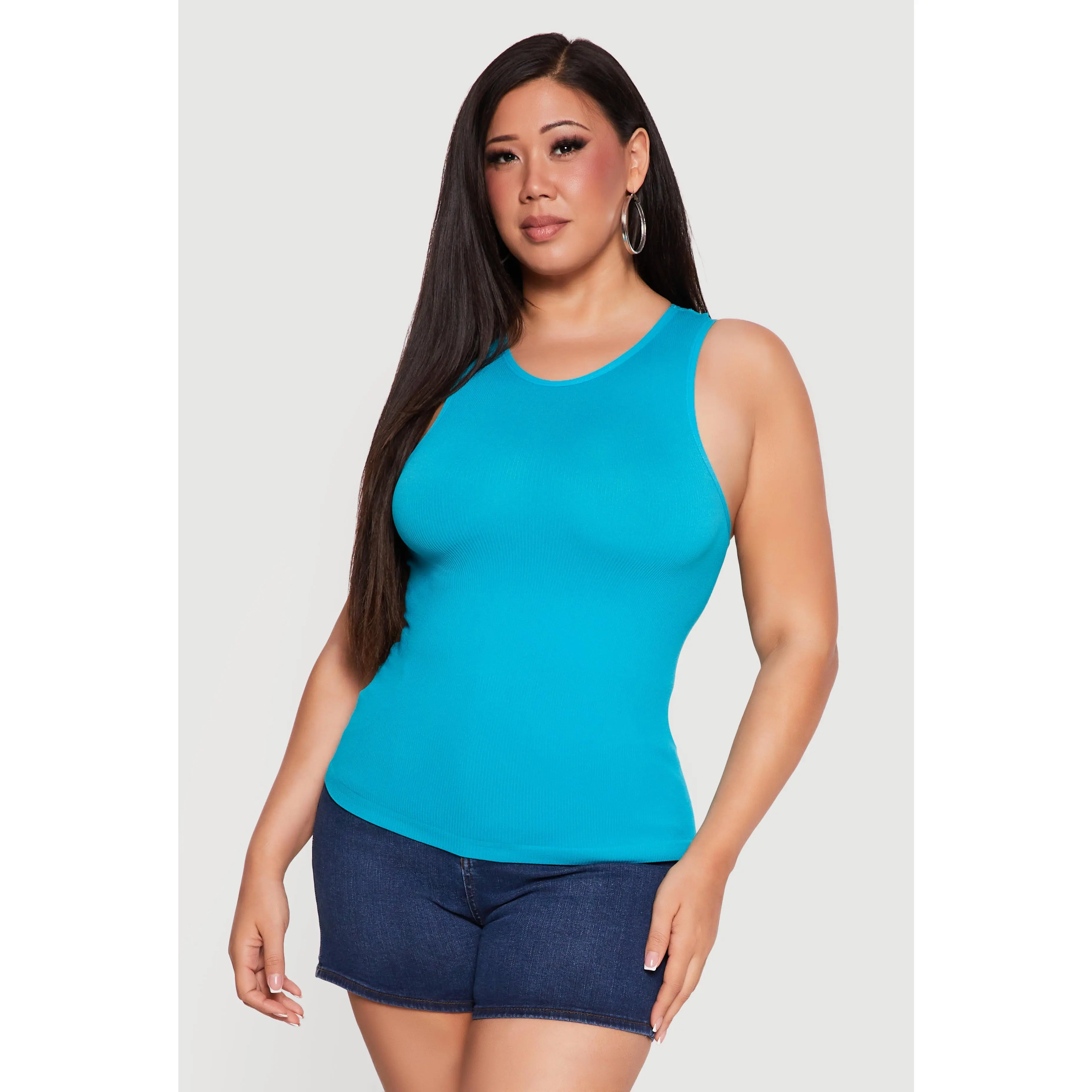 Plus Size Compression Rib High Neck Tank Top