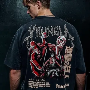 PowerFit Attack on Titan "Premium" Oversized Tee Cotton Heavyweight Loose Fit Trendy Casual Short-Sleeved Design T-Shirt Menswear Anime graphic tees
