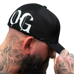 Thedriveclothing OG Side Style Flexfit Hat – Black Flexfit Hat, Heather Jersey Front With Mesh Back, Daily Streetwear Headwear, Modern Fit Accessory With Clean White Lettering