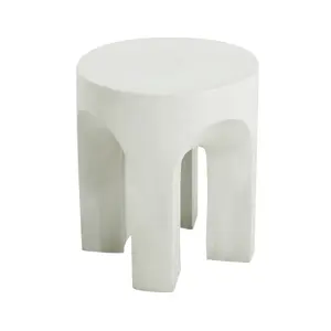 Antique White 18 Inch Round MGO Concrete Side Table, Lightweight Sturdy Accent Table, Weather Resistant No Assembly Indoor Outdoor Table for Home Patio Garden Living Room