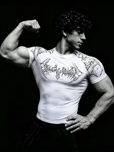 Men's European Style Compression Fitness T-Shirt, Tight Fit Mesh Panel, Quick-Dry Breathable High Elastic Fabric, Essential for Weightlifting, Strength Training, Running