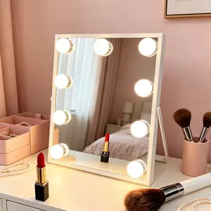 Hollywood Style LED Vanity Mirror with 9 Dimmable Bulbs, 3 Color Lighting Modes, 25x30cm Makeup Mirror, Tabletop Cosmetic Mirror for Bedroom, Dressing Room