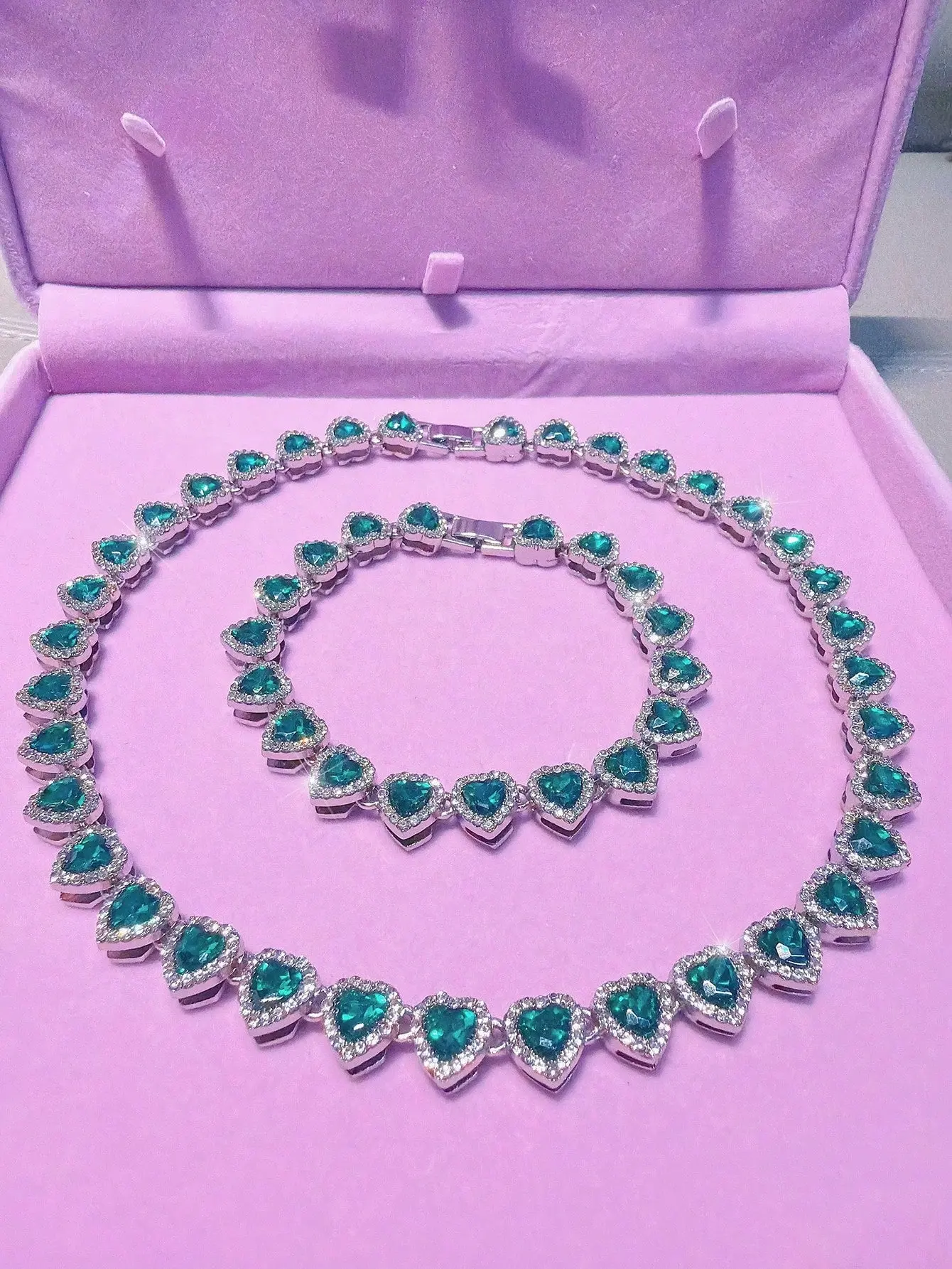 Heart Necklace And Bracelet Set
