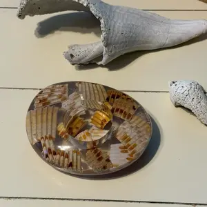 Real Shell Resin Candle Holder with Intricate Shell Inlays for Coastal Decor