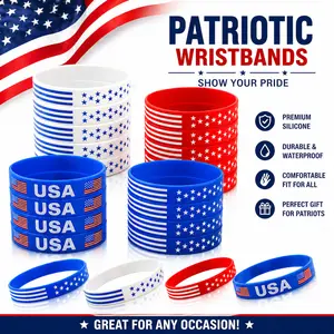 20Pcs 4th of July Silicone Bracelets - Reusable, Waterproof, Unisex, Stretch-Fit American Flag Wristbands, Red White Blue Bangles for Adults, Independence Day Patriotic Party Favors