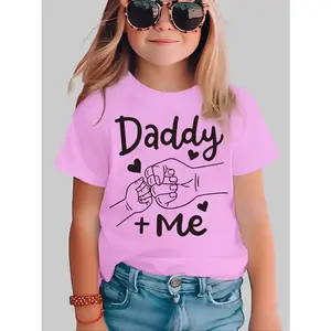 Girls' Summer Fashion Short-Sleeve T-Shirt, Cute Casual Top with "Daddy + Me" Letters Print for Kids Cute Cartoon Clothes