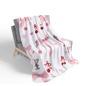 Just a Girl bow pattern Fleece Sherpa Blanket | pink bows, cherries, cocktails