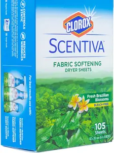 Clorox Scentiva Fabric Softening Dryer Sheets Fresh Brazilian Blossoms Scent 105 Count Wrinkle Reducing Scented Sheets for Soft Clothes Bleach-Free Household Perfume