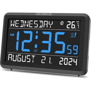 Large Digital Clock with Date and Day of Week - Electric Desk Clock for Seniors , Bedroom  Clock with  Backup, Dimmer, USB Port, Auto DST, Temperature, Adjustable Volume