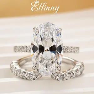 Effinny Jewelry 7.0ct Elongted Oval Cut Open Wedding Ring Set, 925 Sterling Silver Promise Ring with Open Wedding Band, 5A Cubic Zirconia Bridal Ring Set for Travel