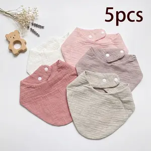 5-Piece Baby Bib Set, Unisex Rainbow Color Design, High Absorbency, Buttoned, Suitable for Newborns and Toddlers, Perfect Gift Choice