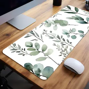 Eucalyptus Leaves Pattern Gaming Mouse Pad, 1 Count Anti-Slip Computer Keyboard Pad, Stitched Edge Large Mousepad, Large Keyboard Mouse Desk Mat For Game Home Office And Gift, Desk Accessories