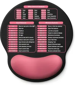 Pad with Wrist Rest -  Memory  Support, Small Cute Excel Cheat Sheet Mousepad with Windows & Office Shortcuts, Non-Slip PU Base, for Computer Desk Laptop Travel, Black