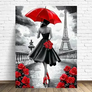 DIY Diamond Embroidery Woman Portrait Painting Black Red Picture Of Rhinestones Flower Tower Mosaic Street Handmade Gift Needle Crafts Kit