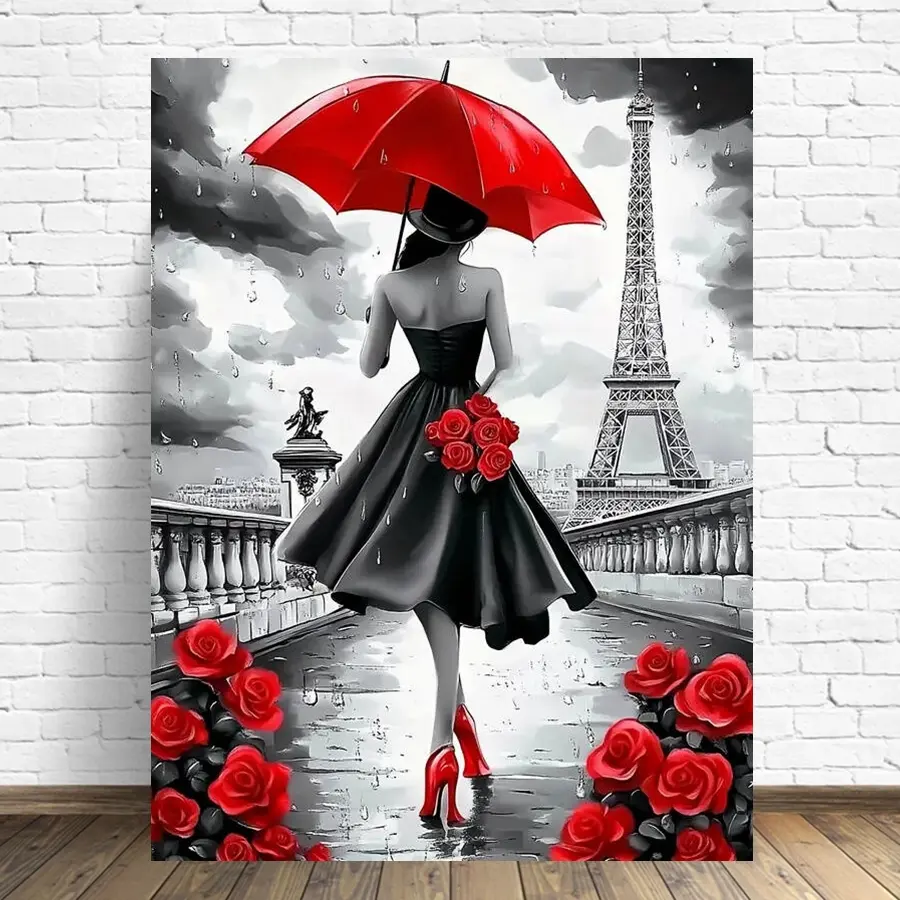 DIY Diamond Embroidery Woman Portrait Painting Black Red Picture Of Rhinestones Flower Tower Mosaic Street Handmade Gift Handicraft Needle Crafts Kit DIY Diamond Art