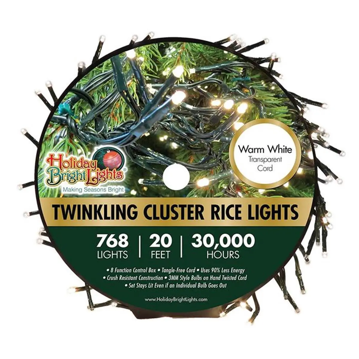 Nu Tsai Capital DBA  20 ft. Twinkling Cluster Rice Christmas Light Reel - Warm White, 768 Lights, Party Decor, Decor