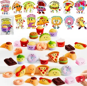 28 Packs Valentines Day Mochi Squishy Toy Gift Cards for Kids, 14 Designs Kawaii Desserts Mochi to Squeeze with Card, Stress Relief Fidget Toy for Kids Classroom Exchange Prizes Party Favor