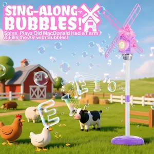 Automatic Windmill Bubble Machine, Music LED Colorful Lights, Adjustable Height, Includes 50ML Concentrated Bubble Liquid