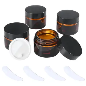 2oz  Glass Jar Travel Size, 4 count Empty  Lotion Container with Black Lid & Spatula, Small Mini Jar for Beauty