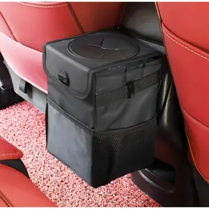 Car Trash Can with Lid - Leakproof Trash Bin Car Garbage Can, Collapsible Automotive Truck Organizer and Storage Bag Car Accessories for Women Men Road Trip Essentials