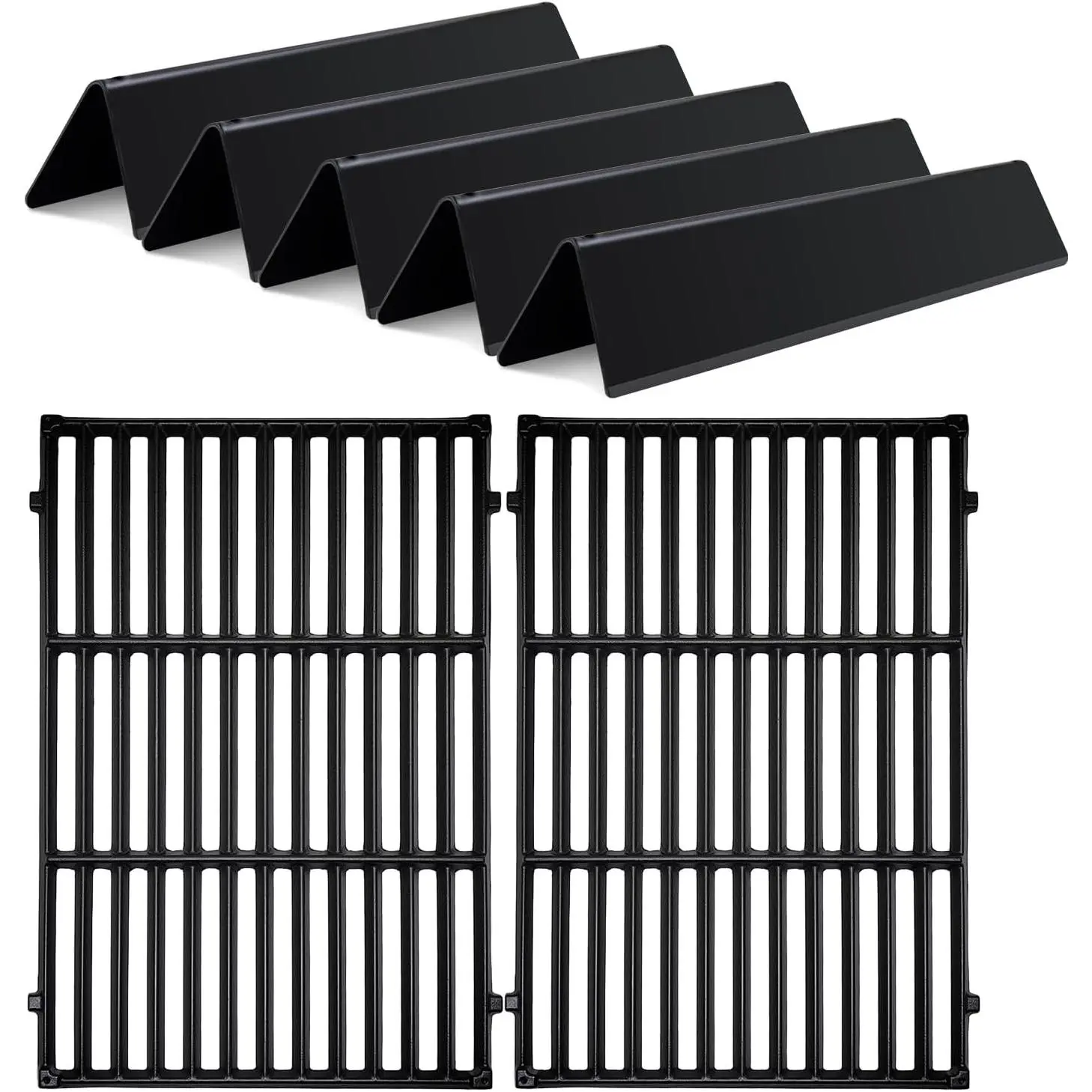 Porcelain Steel 15.3 inch 7636 Flavorizer Bar with Cast Iron 7639 Grill Grates for Spirit II Replacement ,for Spirit E-310, E-330, E-320, S-310/320/330,for Weber Spirit I&II 300 Series