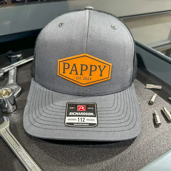 Swaddle and Nest, Mens Trucker Hat with Custom Patch, Personalized Dad Gifts, Leather Patch, Custom Dad Hat for Men, Personalized Dad Hats for Men, Gifts for Dad, Personalized Dad Hats, Personalized Trucker Hats, Personalized Father's Day Hats, Custom Hat