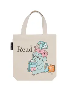 ELEPHANT & PIGGIE Read Mini Tote Bag 100% Cotton Canvas 10.5"w x 10.5"h, Bottom Gusset, 5.5" Strap