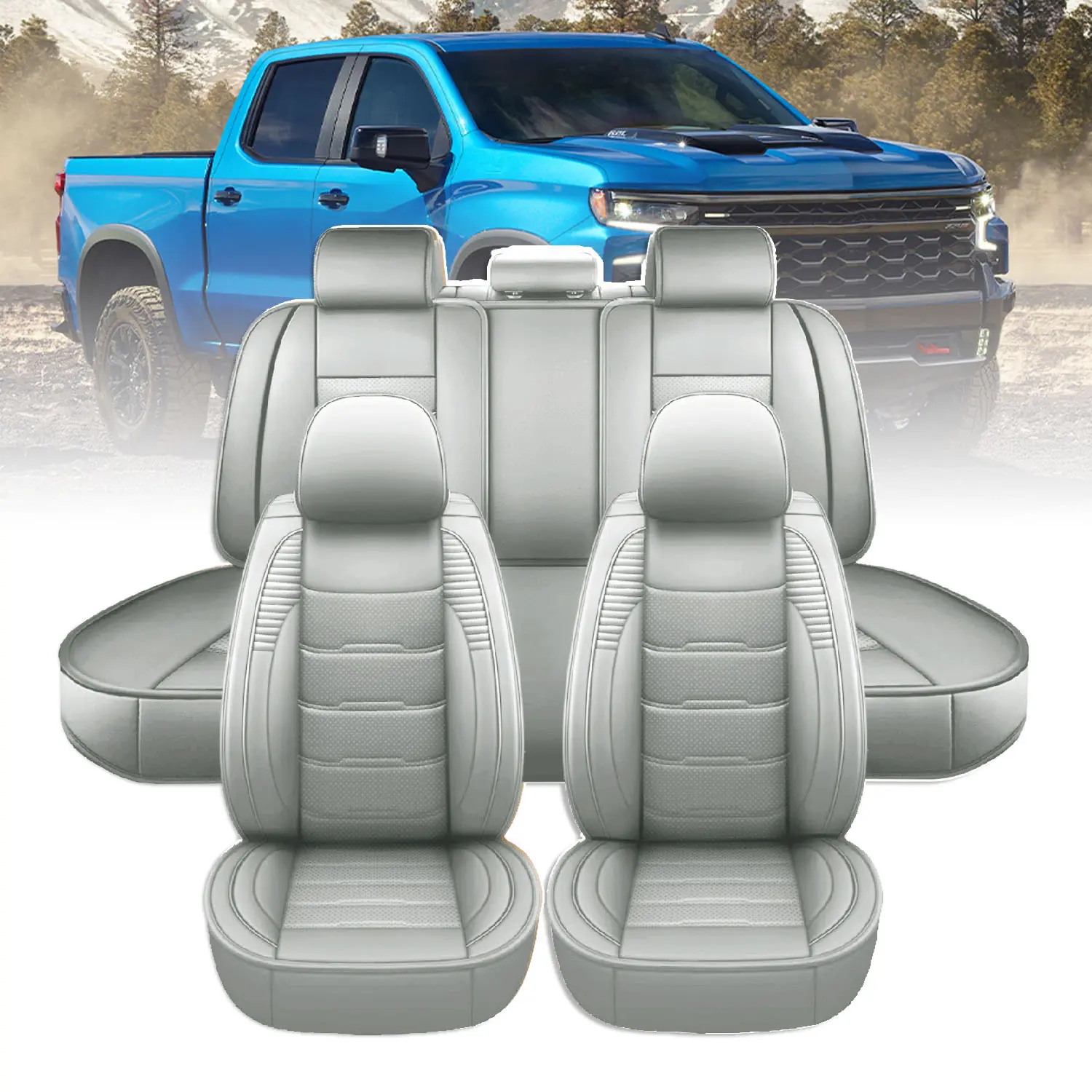 For Chevrolet Silverado GMC 1500 2500HD 3500HD 2007~2025 2026 Pickup Trucks Car Seat Cover,Waterproof Faux Leather Car Seat Covers Front Rear Full Set Protector Interior Decoration  ﻿