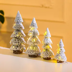 New Tower-Shaped Flocked Pine Tree Desktop Christmas Tree Ornament Christmas Decoration Scene Setup Mini