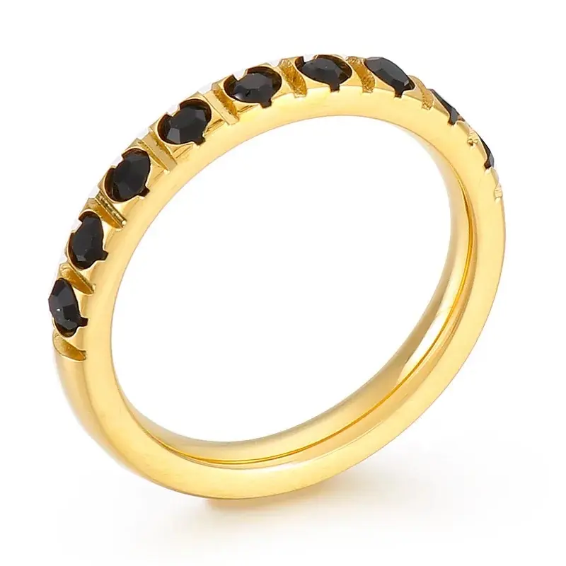 Thin Black Band Ring Titanium Steel Cubic Zirconia