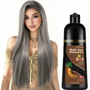 5-IN-1 Instant Portable New Mini Silver Gray Natural Hair Dye Shampoo,Semi-Permanent Even Hair Color with Containing Ginger And Ginseng Extract,Unisex,Natural with Herbal ingredient for Men and Women,200 ML Haircare