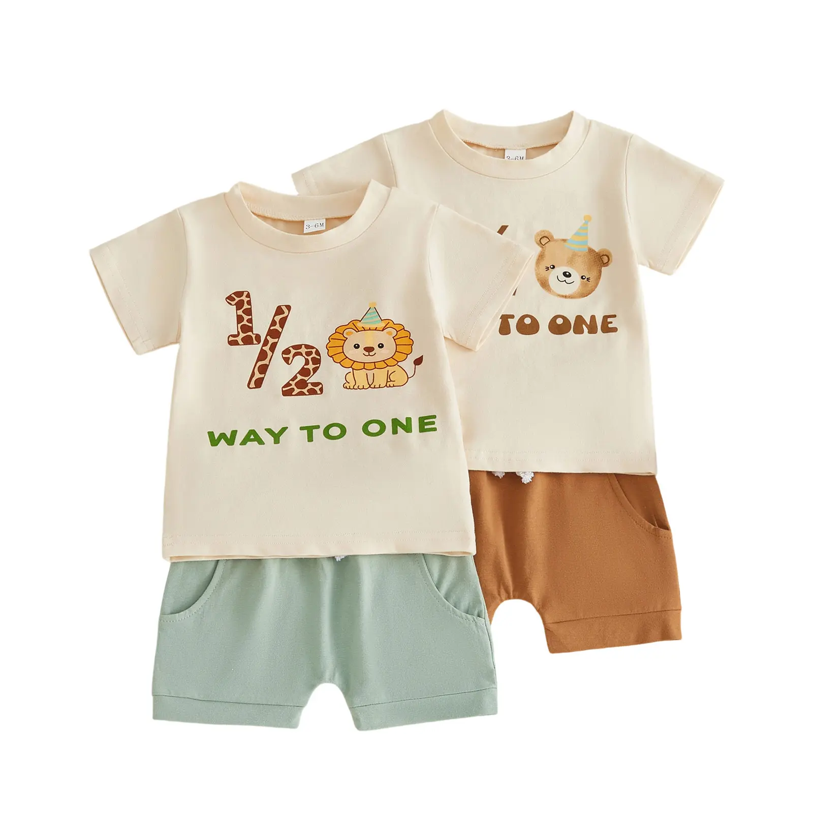 Infant Baby Boys Birthday Outfits Letter Animal Print Short Sleeves T-Shirt and Elastic Shorts Set for 2 Piece Clothes 3-12 Months
