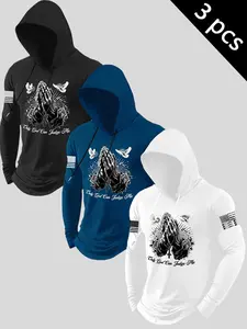 Men's Spring Fall Hooded Drawstring Long Sleeve Print, Military Street Style, Casual Fitted Jacket, Daily Wear, Trendy Design