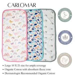 CARLOMAR Premium Organic Cotton Burp Cloth Set 3-Pack (Girls)