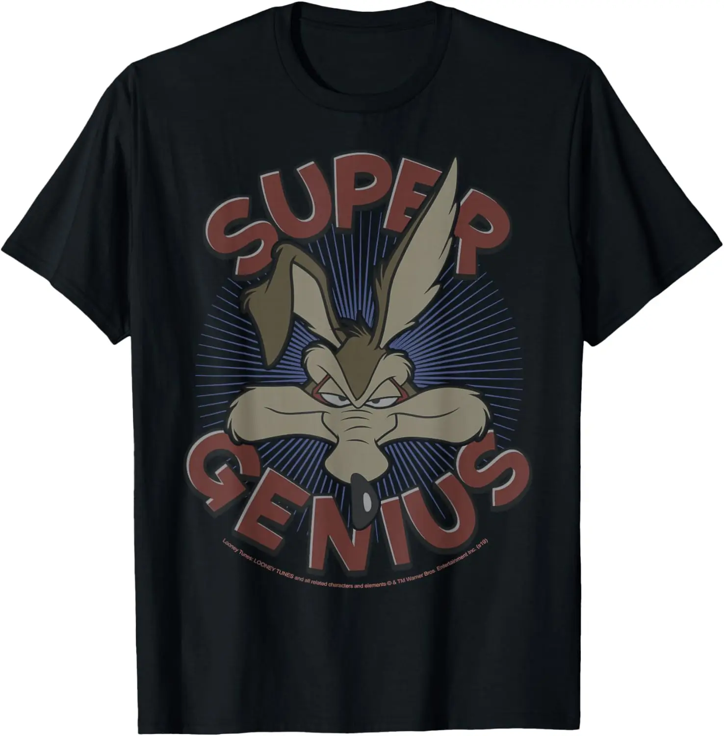 Men's Looney Tunes Wile E. Coyote Super Genius Graphic T-Shirt - 100% Soft Cotton, Short Sleeves, Round Neck, Regular Fit, Natural, Cartoon Style, Moisture-Absorbent, Casual Streetwear Tops, Breathable, Workout-to-Street, Machine Washable, No Irritation