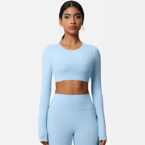 Women’s Double-Sided Terry Long-Sleeve Sports compression T-shirt women Built-In Bra Pads Tight Fit workout top for Yoga Pilates Running fitness oversized gym T-shirts Stretchable Activewear gymgirls athletic wear Moisture-Wicking Quick-drying breathable