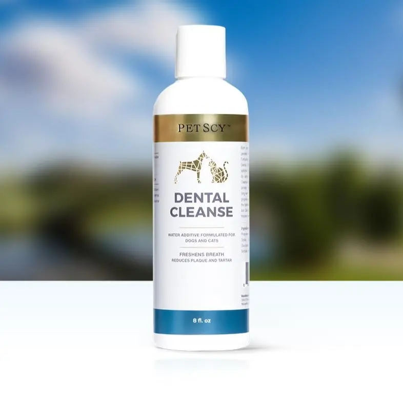 PetScy Dental Cleanse All-Natural Cat & Dog Tartar Remover for Teeth Water Additive for Dental Care Reduces Bad Breath Suitable for All Ages Breeds & Sizes Grooming - 8 Oz