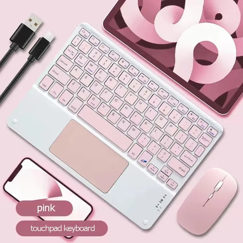 Rechargeable Touchpad Keyboard 10 inch Wireless Compact Portable Travel Keyboard Keypads for iPad Tablet Phone PC Magnet Bluetooth Keyboard with Mouse Magnetic Keyboard