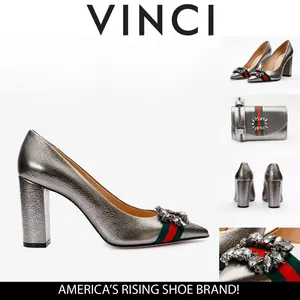 The Afega Silver Leather Block Heel Pump Women Shoe