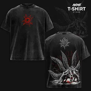 Kurama -  NRT Nine-Tails Fox Vintage Washed T-Shirt, Relaxed Fit, Heavyweight Cotton, Unisex Streetwear Casual Wear, Gift for Anime Fans