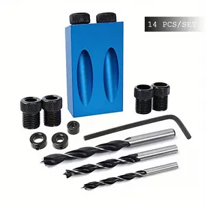 14pcs Woodworking Tools, 15 Degree Angle Drill Guide Set, Pocket Oblique Hole Screw Jig Locator Drill Bits, Hole Puncher, Carpentry Tools